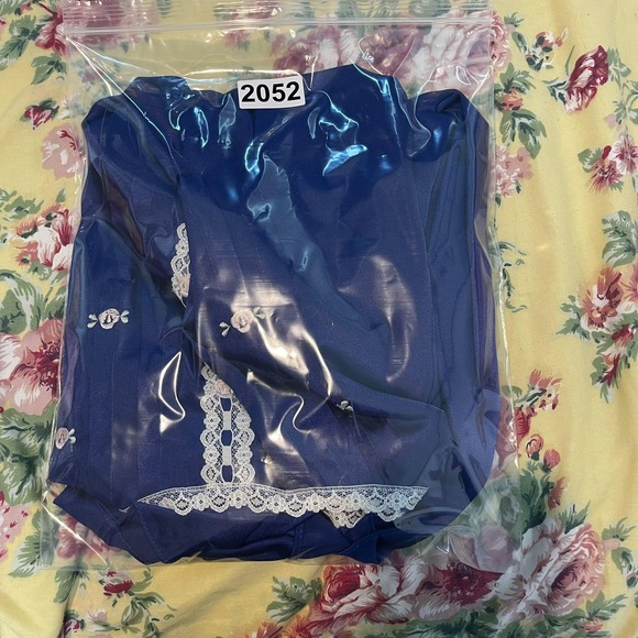 Barbizon Nightgown Maxi Lace Trim Sleepwear Lingerie Loungewear Blue Medium - Picture 12 of 12